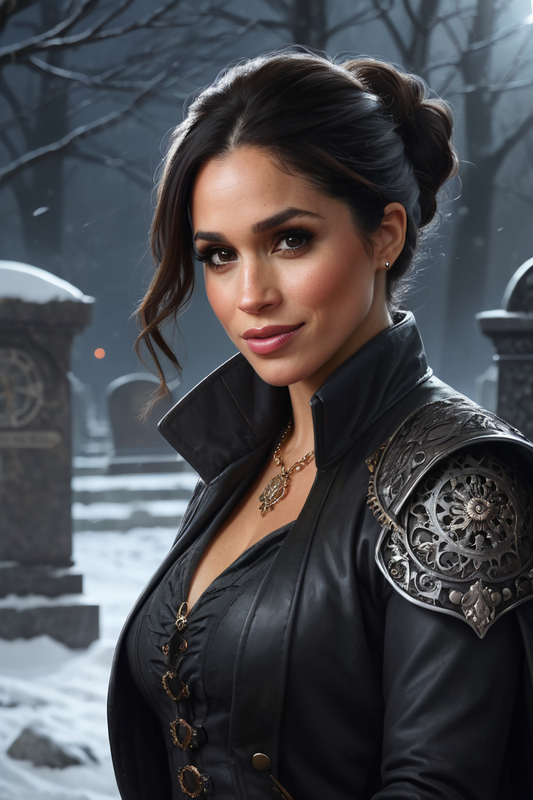 524186208 meghan markle steampunk vampire hunter in a graveyard at night 0012