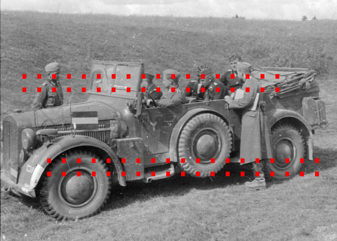 Foto-Negativ WH 7.Panzer-Div Sd.Kfz Kommandeur Standarte Einheits Kübel Horch Pz