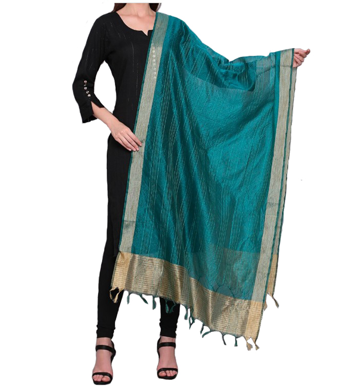 Chanderi Dupatta Gold Toned Striped with Zari Veil Stole Neck Scarf For Women's - Picture 32 of 46