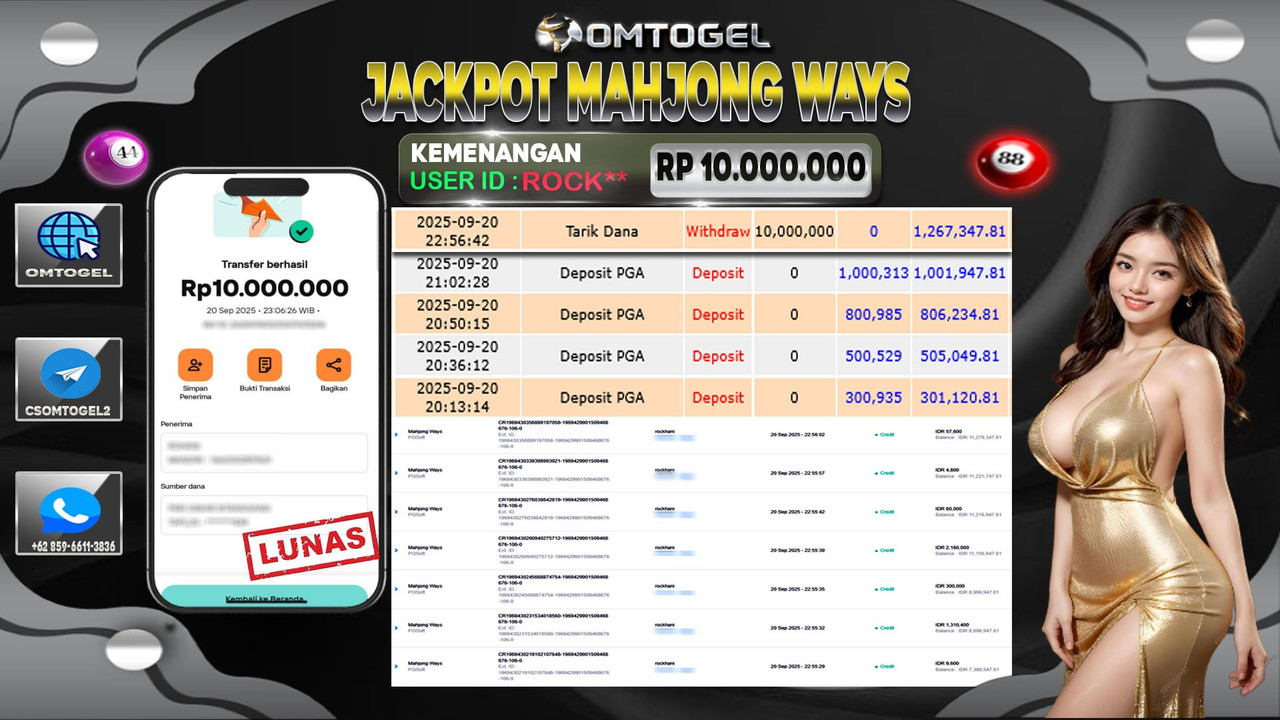 OMTOGEL JACKPOT PGSOFT MAHJONG WAYS 10 JUTA DI BAYAR LUNAS ,-