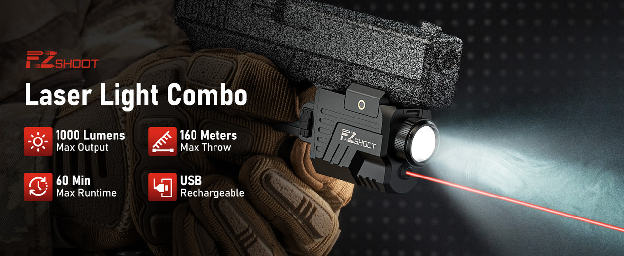 EZshoot 1000 Lumens Pistol Laser Light Combo mounted on a handgun