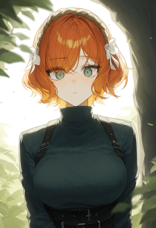 depth of field, 1girl, ishmael (limbus company), short hair, orange hair, {{gree s-517982828
