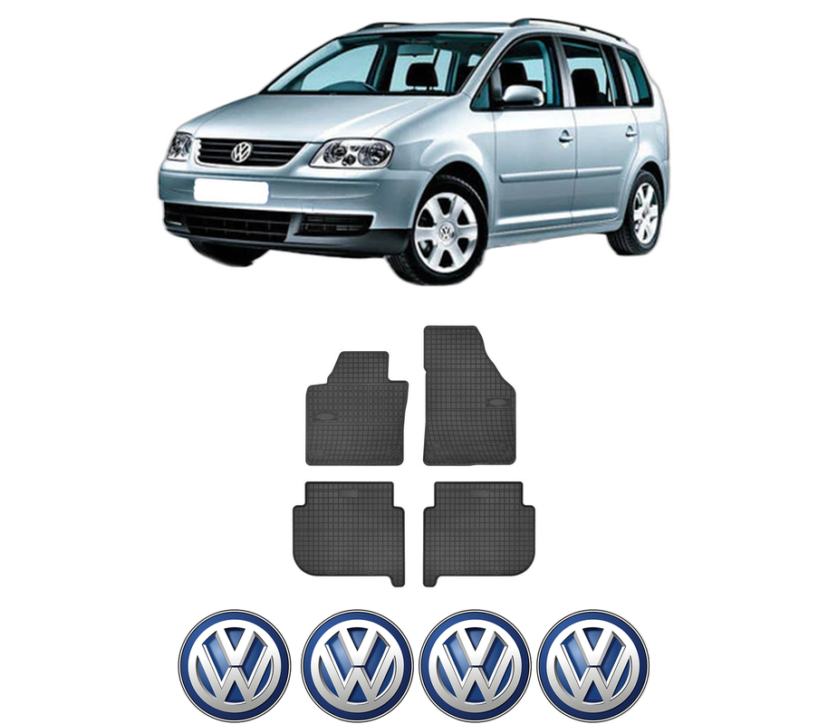 Set covorase presuri Volkswagen TOURAN VAN (1T1, 1T2) din 2003-2010, auto, din cauciuc thermoplastic, 4 Stickere auto cu Volkswagen
