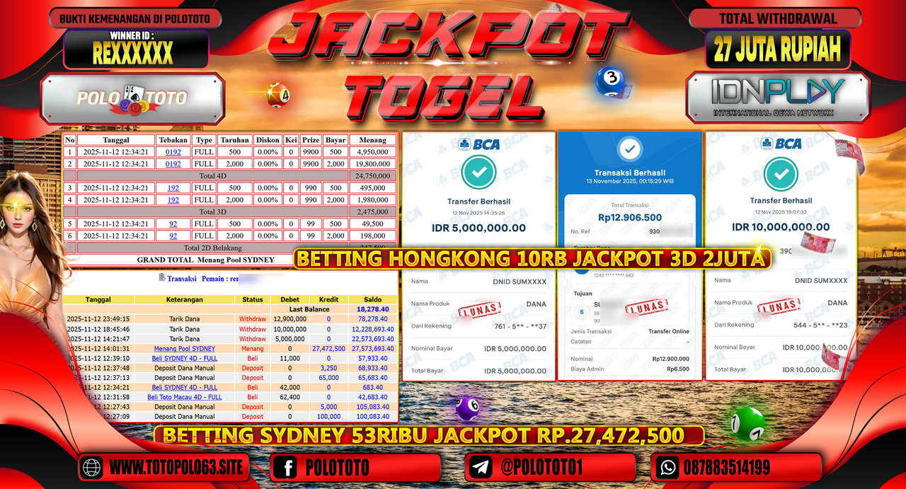 POLOTOTO JACKPOT TOGEL MENANG SYDNEY Rp.27.000.000,- LUNAS