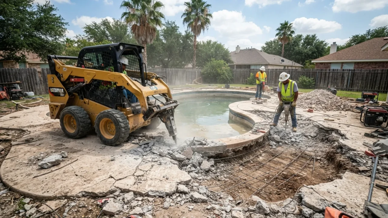 Pool deck demolition repour structural failure San Antonio