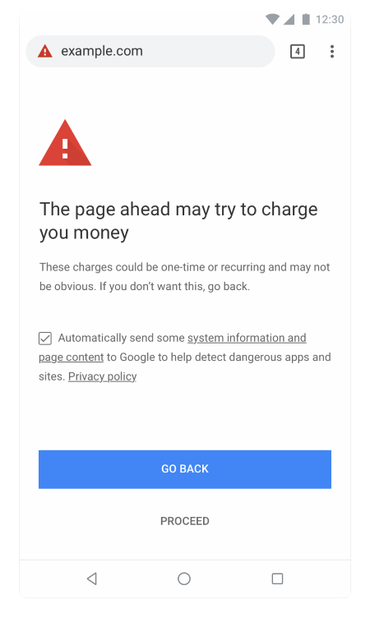 Google Chrome 71 ще предупреждава потребителите за сайтове, които ги карат да плащат без знанието им 4
