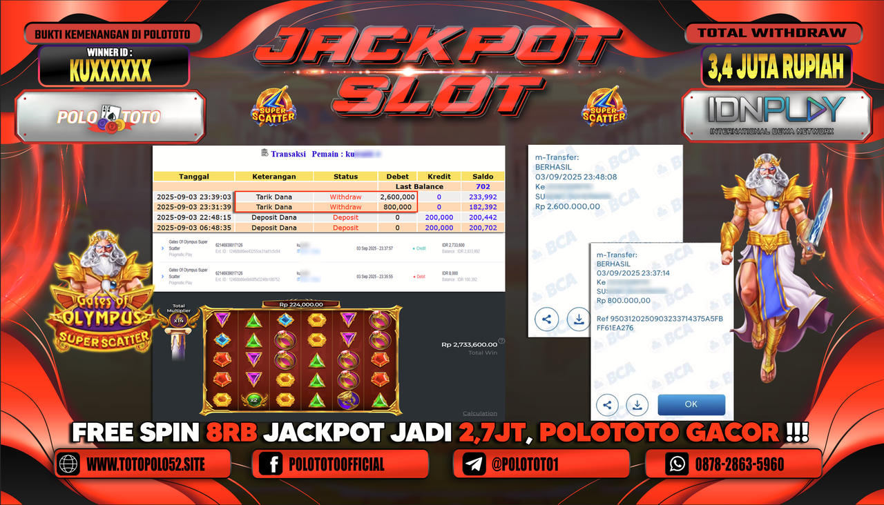 POLOTOTO JACKPOT SLOT GATES OF OLYMPUS SUPER SCATTER Rp.3.400.000,-