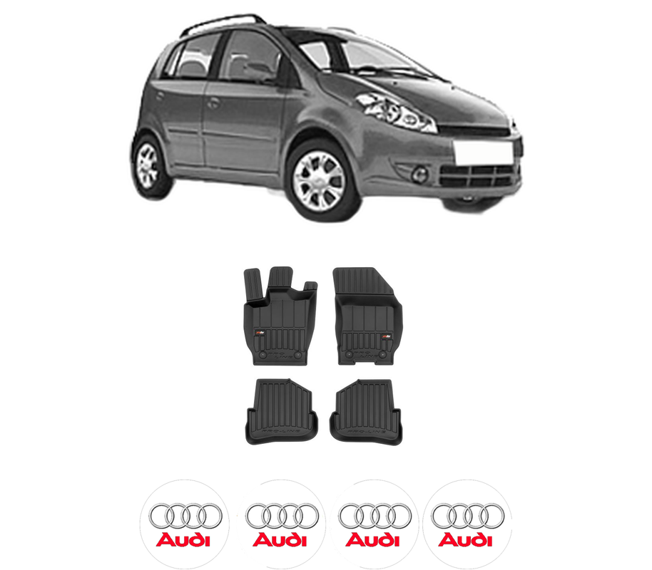 Set covorase presuri AUDI A1 din 2010-2014, auto, din cauciuc thermoplastic, 4 Stickere auto cu AUDI