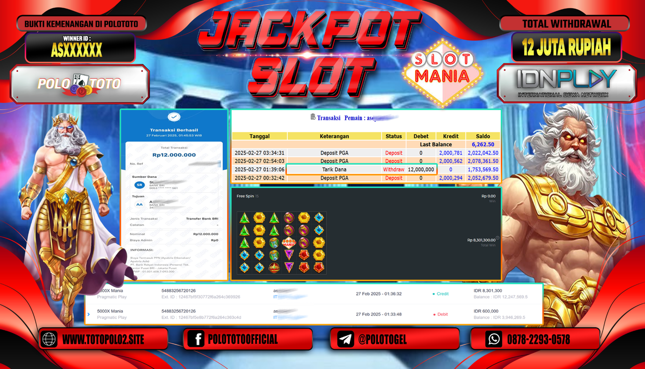 POLOTOTO JACKPOT SLOT 5000X MANIA Rp.12.000.000,-