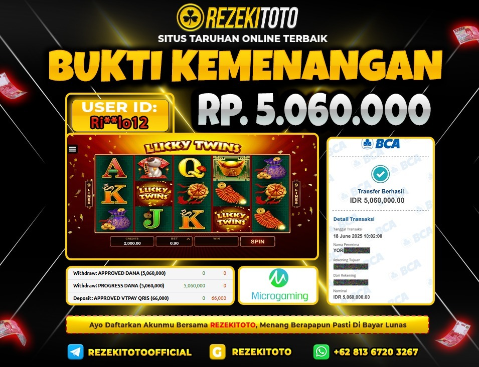 BUKTI KEMENANGAN 18 JUNI 2025 LUCKY TWINSS 5 JUTA 