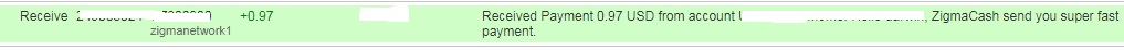 1st payment from Zigma.cash ( 0,97$ ) Zigmapayment