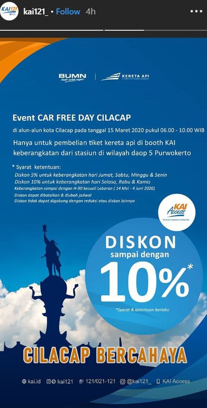 Promo tiket kereta hingga 10% dari PT KAI, Jumat (13/3/2020).