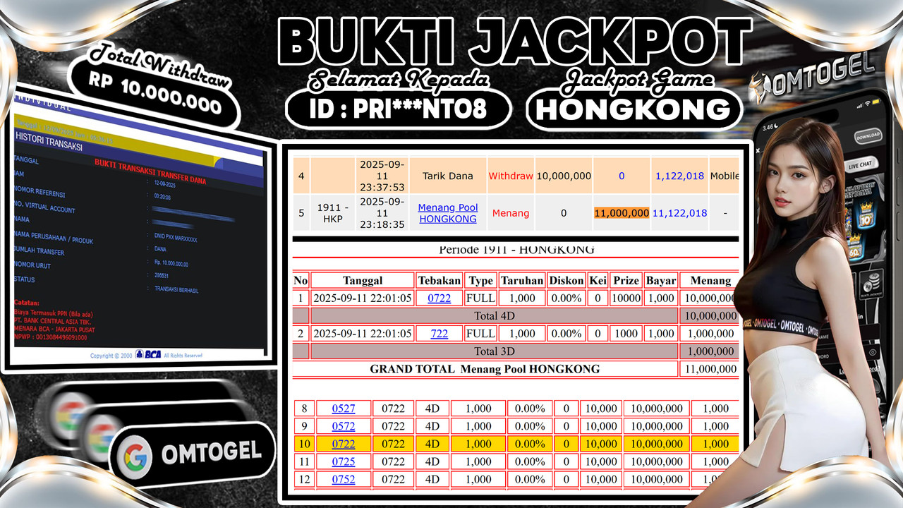 OMTOGEL JACKPOT HONGKONG 4D 3D 10 JUTA DI BAYAR LUNAS ,-