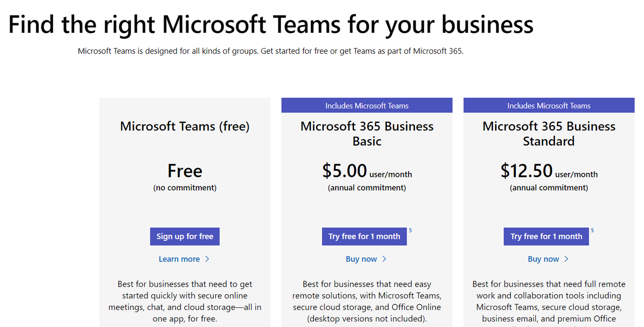 Paquetes para usar Microsoft Teams