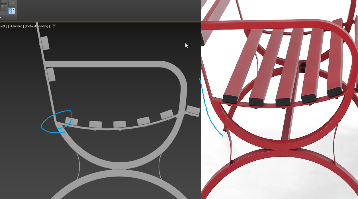 Transition at blue marked must follow the curvature of the arc. not break the form