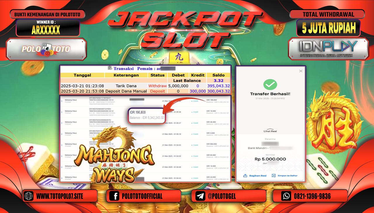 POLOTOTO JACKPOT SLOT MAHJONG WAYS Rp.5.000.000,-
