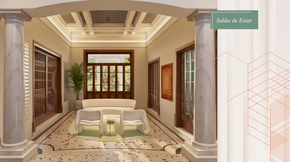 Salão de estar com design contemporâneo e iluminação natural