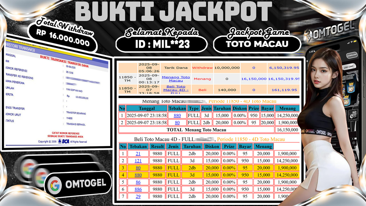 OMTOGEL JACKPOT TOTO MACAU 3D 2D 10 JUTA DI BAYAR LUNAS ,-