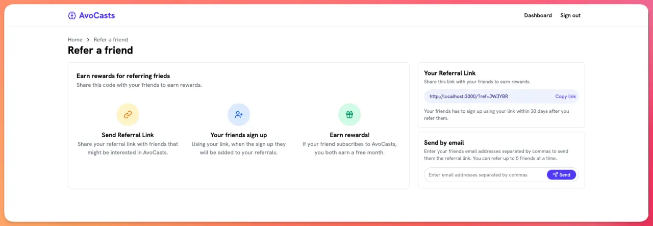 Refer a friend view