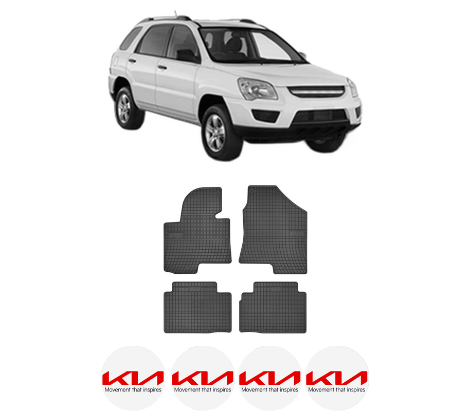 Set covorase presuri KIA SPORTAGE II (JE_, KM_) din 2004-2010, auto, din cauciuc thermoplastic, 4 Stickere auto cu KIA