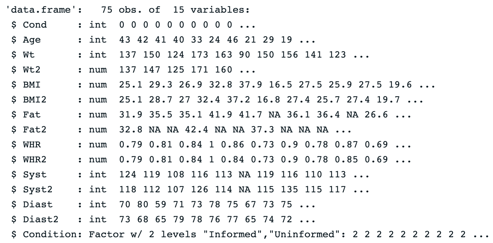 Example output of str function showing structure of MindsetMatters