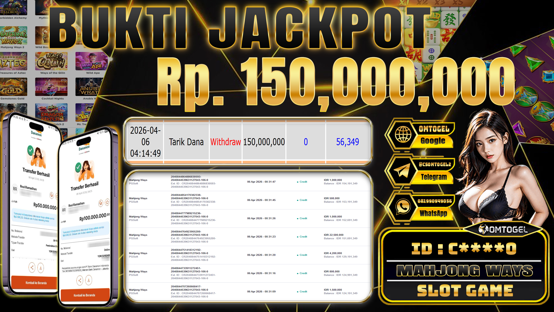 OMTOGEL JACKPOT PGSOFT MAHJONG WAYS ,150 JUTA DI BAYAR LUNAS ,-
