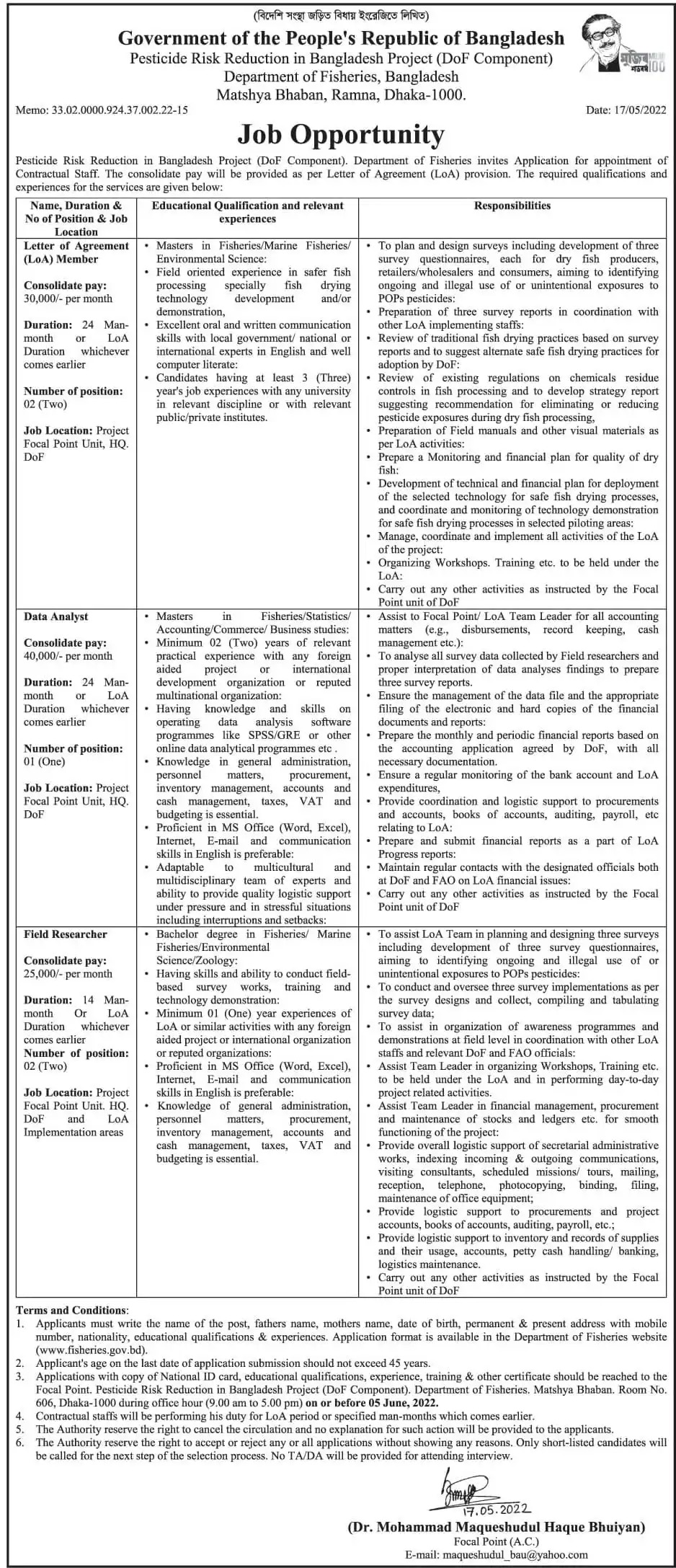 Department of Fisheries Job 2022