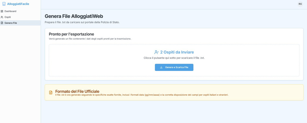 Genera il file TXT per Alloggiati Web
