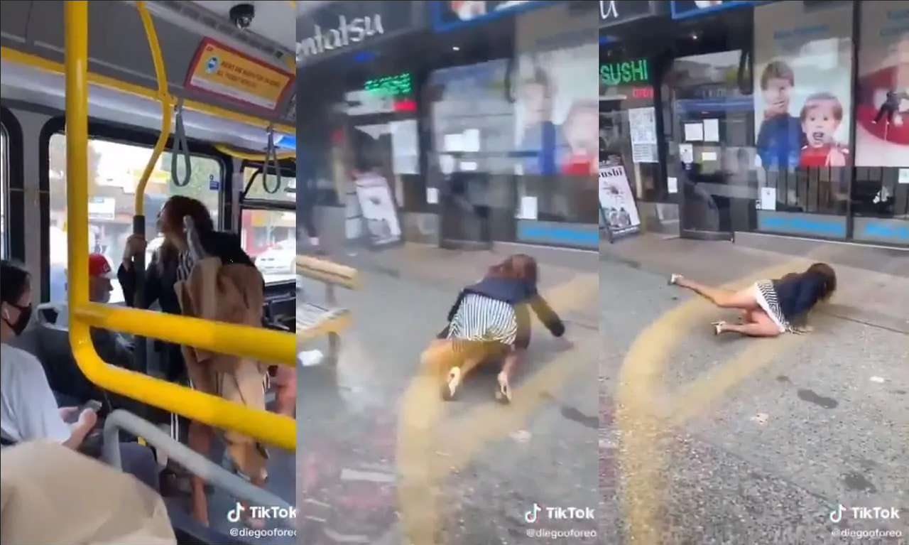Mujer escupe a hombre y la saca a empujones del autobús (VIDEO)