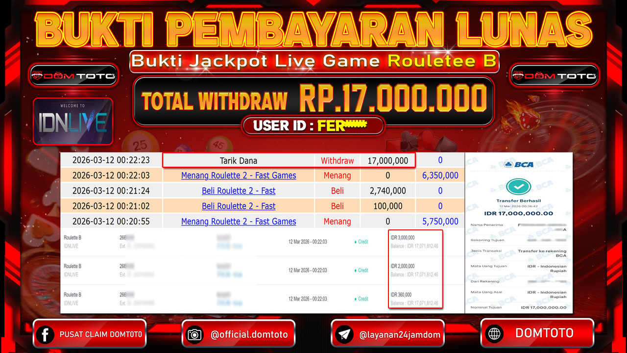 JACKPOT LIVEGAME Roulette B IDNLIVE 12 MARET 2026