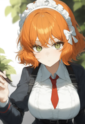 depth of field, 1girl, ishmael (limbus company), short hair, orange hair, {{gree s-3831655894