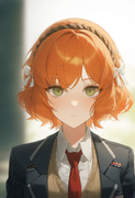 depth of field, 1girl, ishmael (limbus company), short hair, orange hair, {{gree s-2171365958