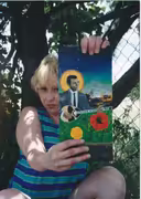 Showing the icon I painted, Apostolos Kaldaras