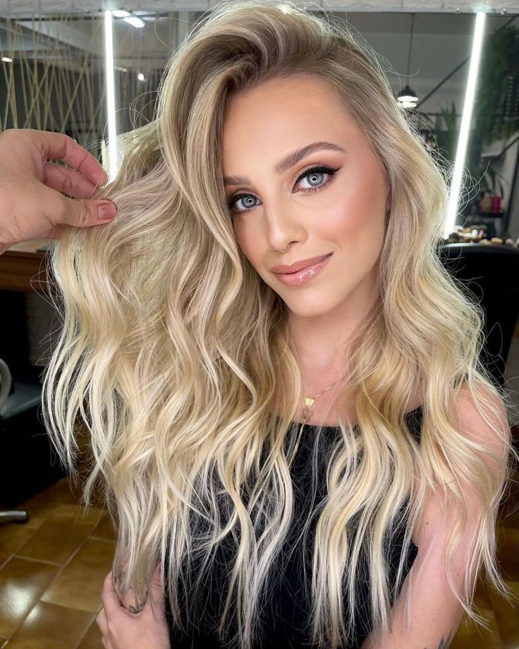 Golden blonde hair color on cool skin tone