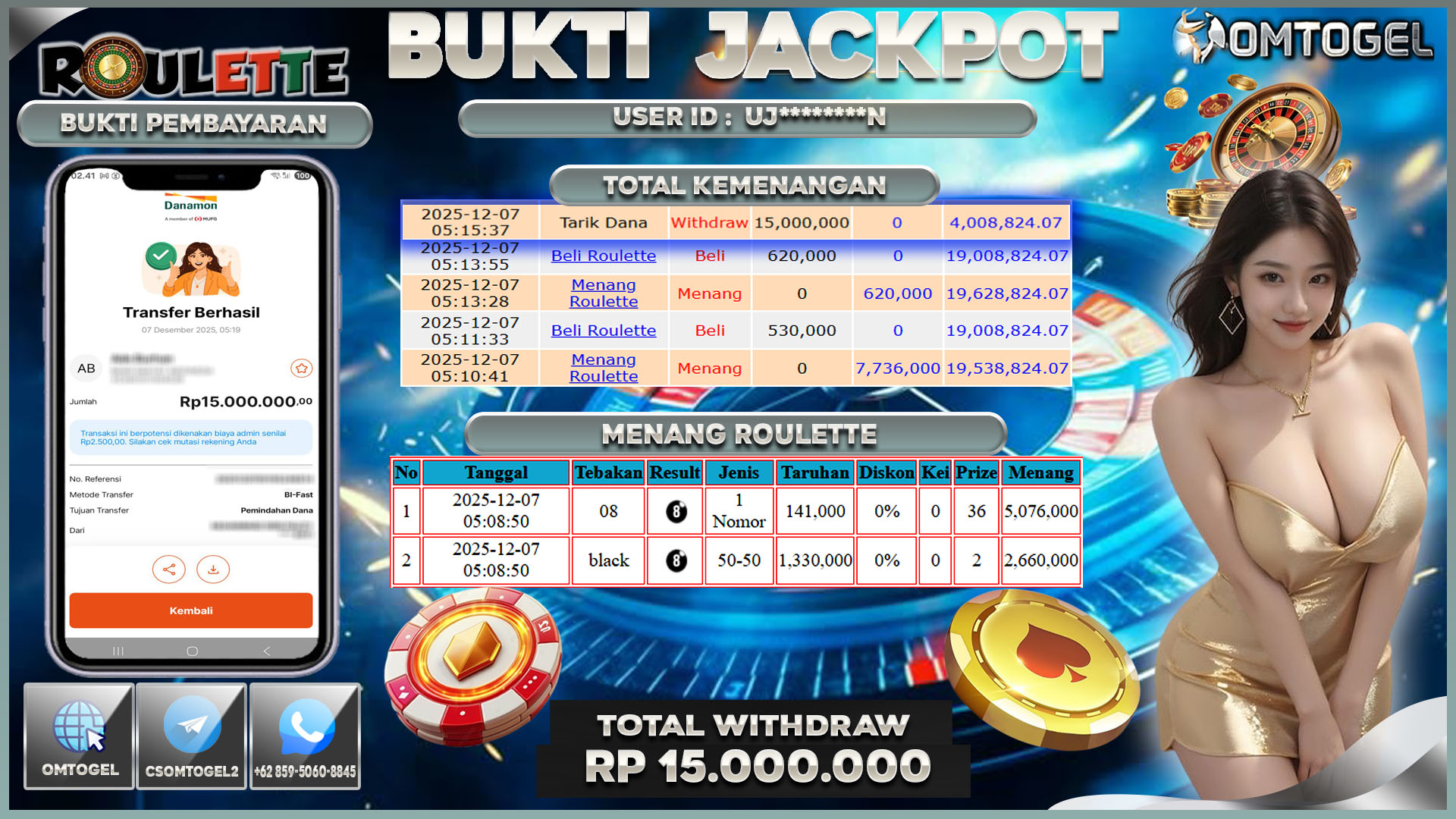 OMTOGEL JACKPOT LIVE GAMES ROULETTE  ,15 JUTA DI BAYAR LUNAS ,-