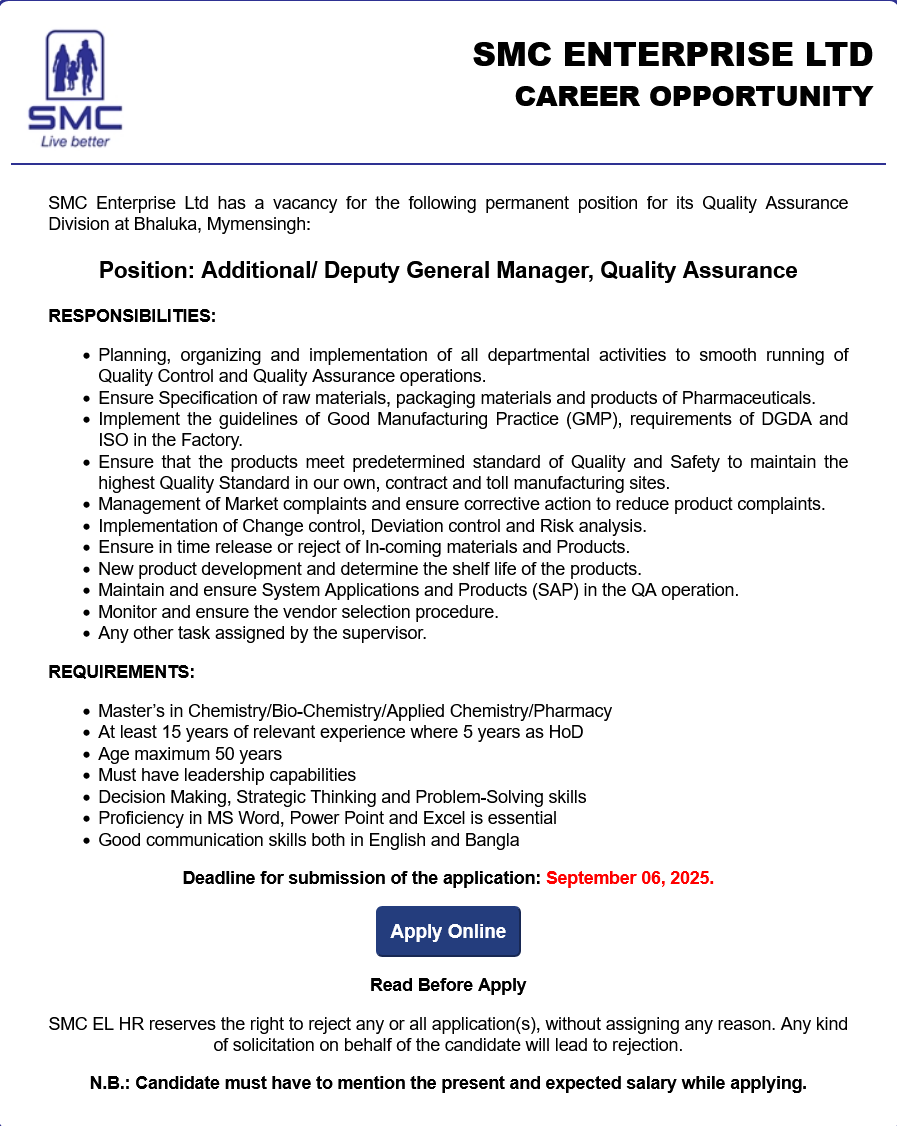 SMC Job Circular 2025