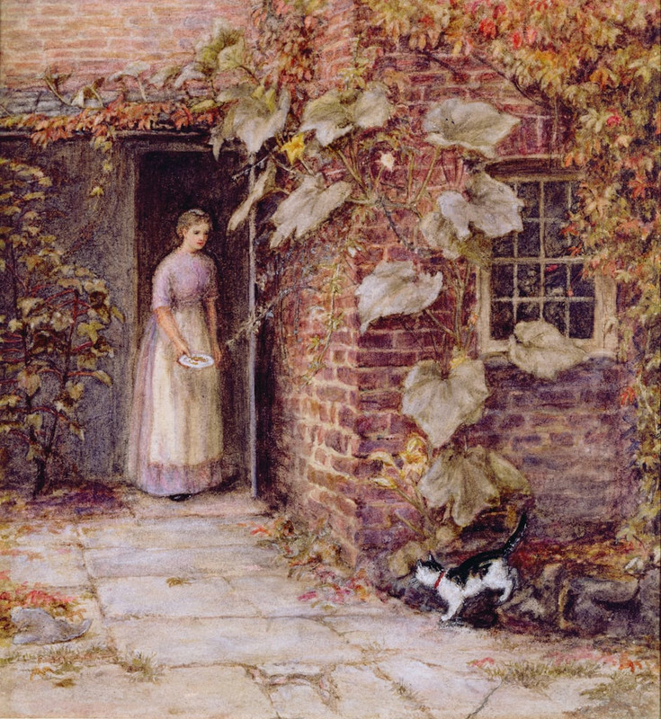1-Helen-Allingham-Feeding-the-kitten-Meister-Drucke-197126