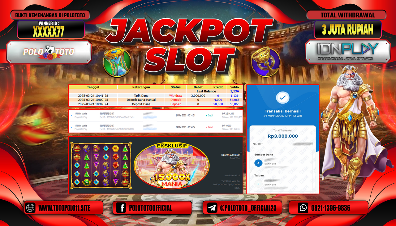 POLOTOTO JACKPOT SLOT 15.000X MANIA Rp.3.000.000,-