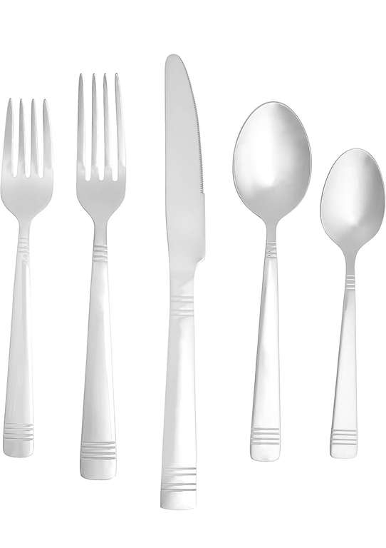 Amazon Basics - Juego de cubiertos de acero inoxidable de 20 piezas, servicio para 4 

