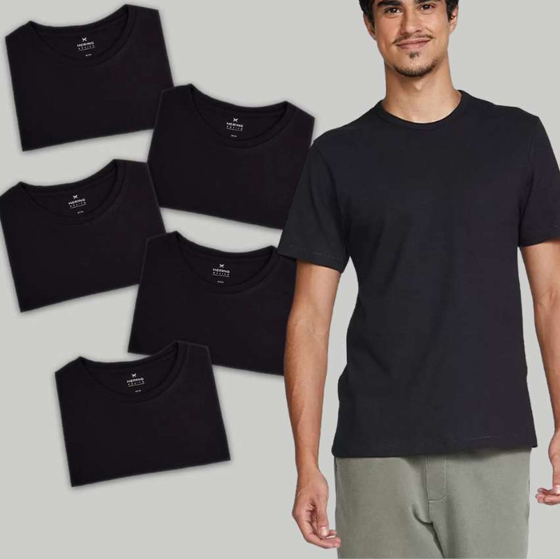 Kit Com 5 Camisetas Masculinas Básicas Hering