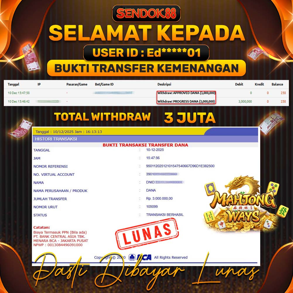 SENDOK88 JEPE! MAHJONG WAYS Rp 3.000.000,- LUNAS!