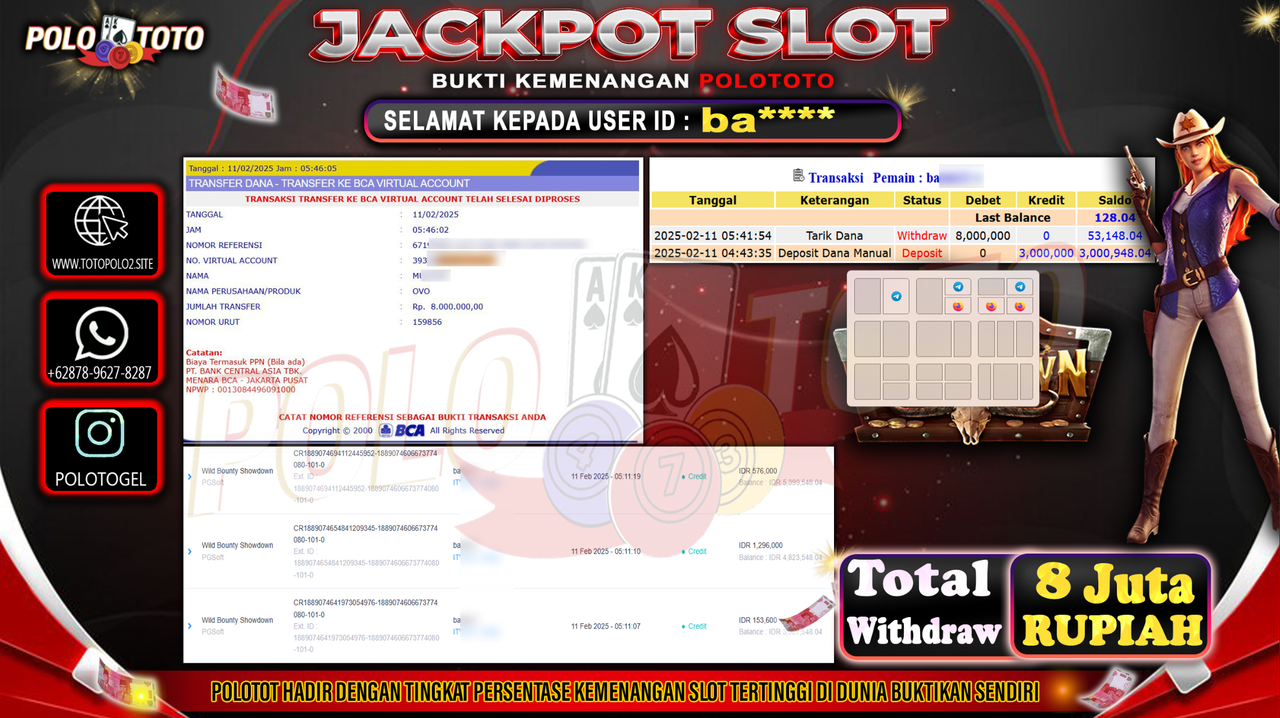 POLOTOTO JACKPOT SLOT WILD BOUNTY SHOWDOWN Rp.8.000.000,-