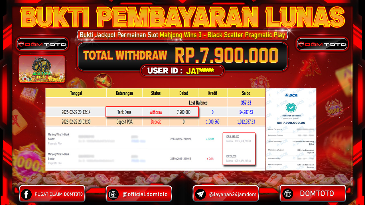 JACKPOT SLOT Mahjong Wins 3 - Black Scatter Pragmatic Play 22 FEBRUARI 2026