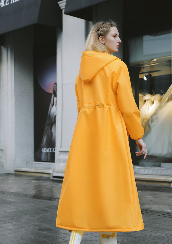Supplier reference image for Yellow Women's Long Waterproof Raincoat with Hood and Visor - Rain - Size M