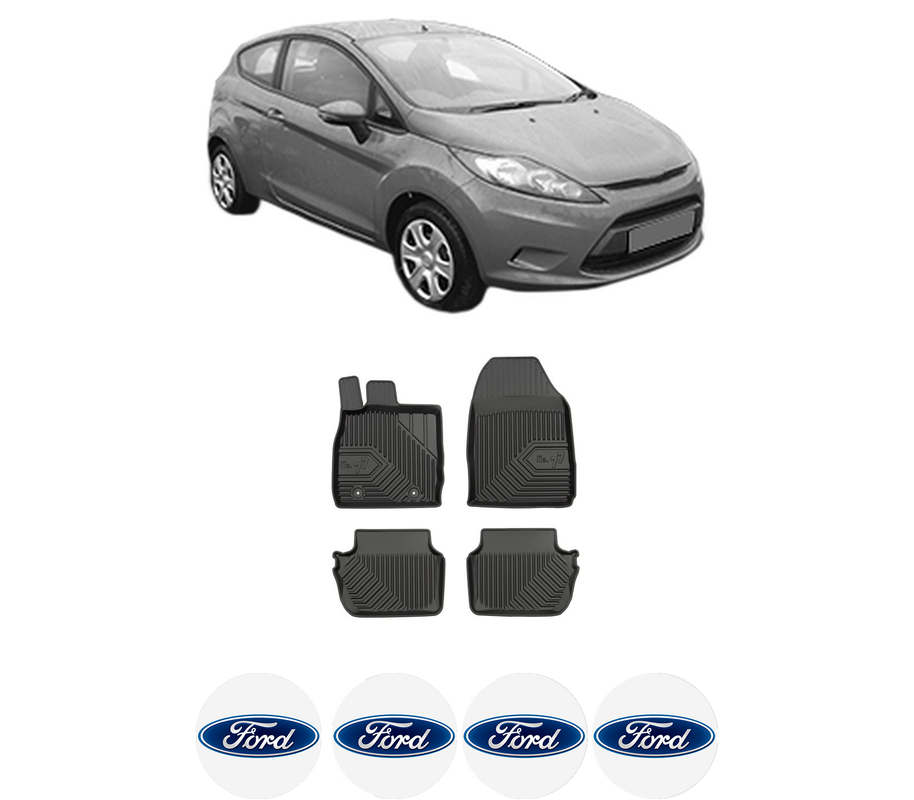 Set covorase presuri FORD FIESTA VI (CB1, CCN) din 2008-2018, auto, din cauciuc thermoplastic, 4 Stickere auto cu FORD