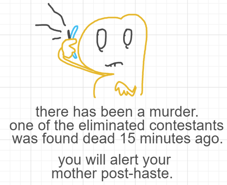A panel from A Murder On The, episode six of the Board Boards object show by Furretwalk/WalkingFurret.