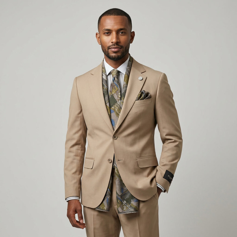 Professional man in a midnight blue tuxedo suit with satin lapels