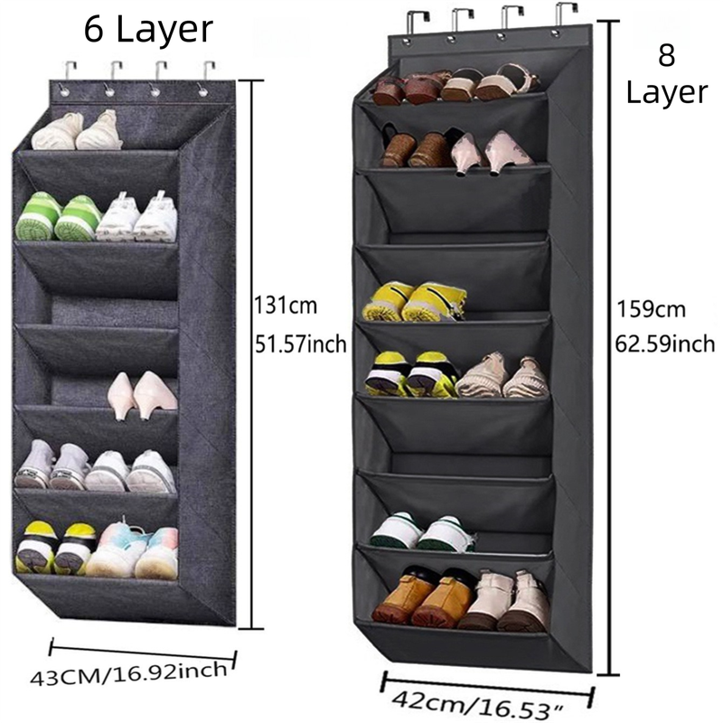 6-Tier Black Collapsible Over-the-Door Hanging Storage Bag - Space-Saving Shoes & Sundries Wall Holder with Hooks