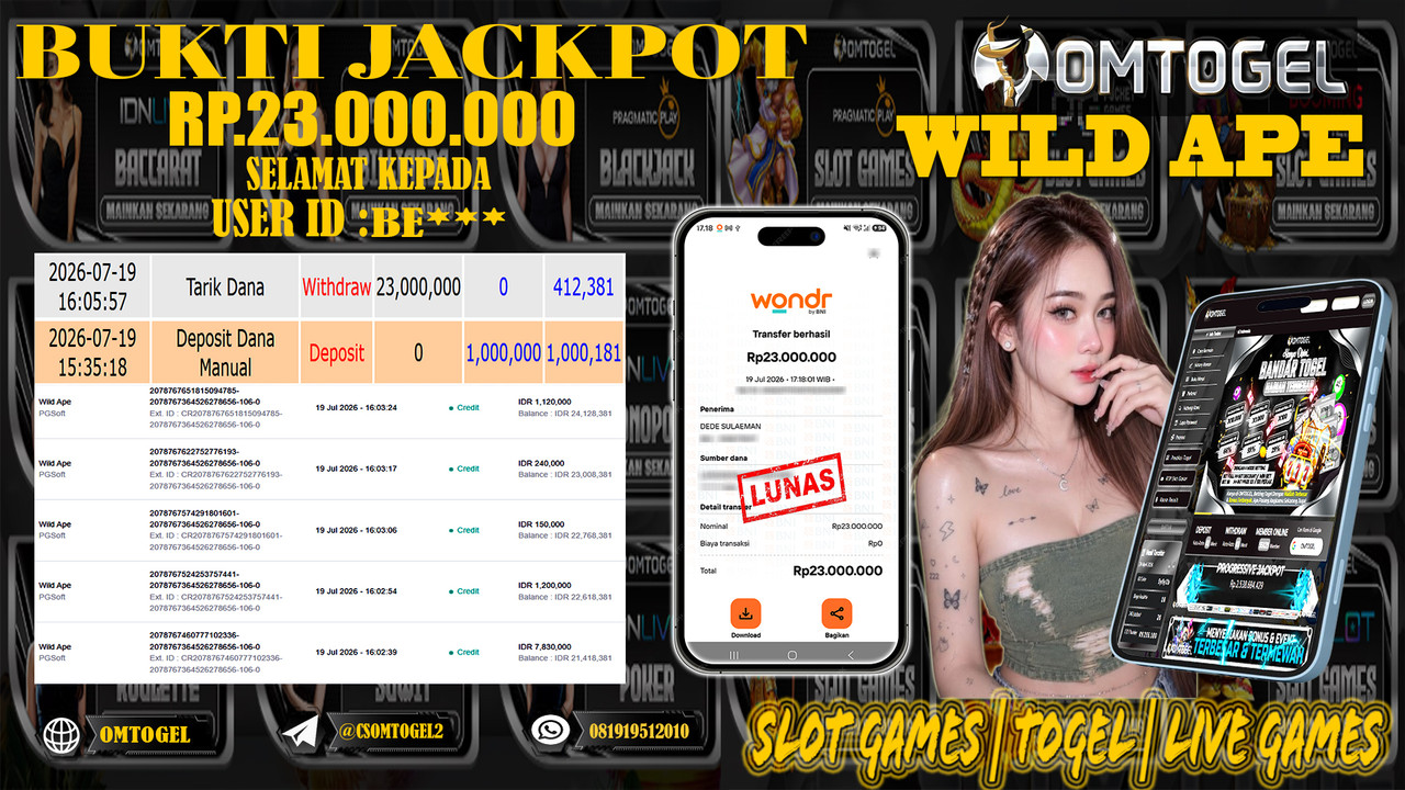 OMTOGEL JACKPOT PG SOFT WILD APE Rp.23,000,000,- DIBAYAR LUNAS