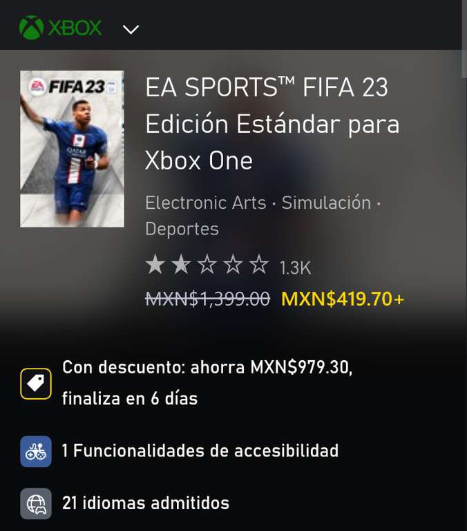 XBOX: FIFA 23 para ser un fifas/ Edición Estándar para Xbox One y Pc 
